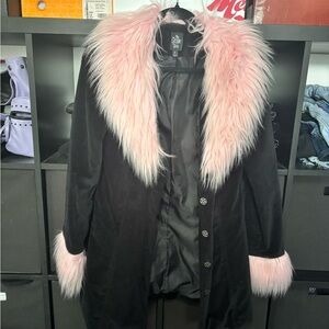 Black Coat with Pink Faux-Fur Collar & Cuffs